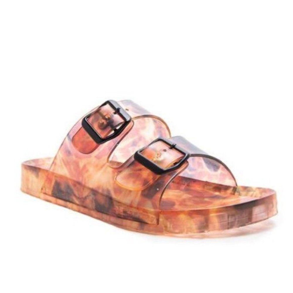 !! EXCLUSIVE !! Double Buckle Carmel Mix Slides - Picture 2 of 4